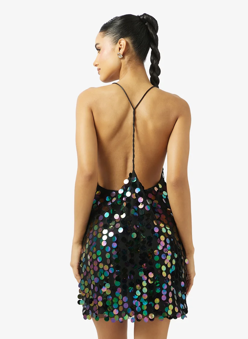 جينجر Strappy Sequin Embellished Evening Dress